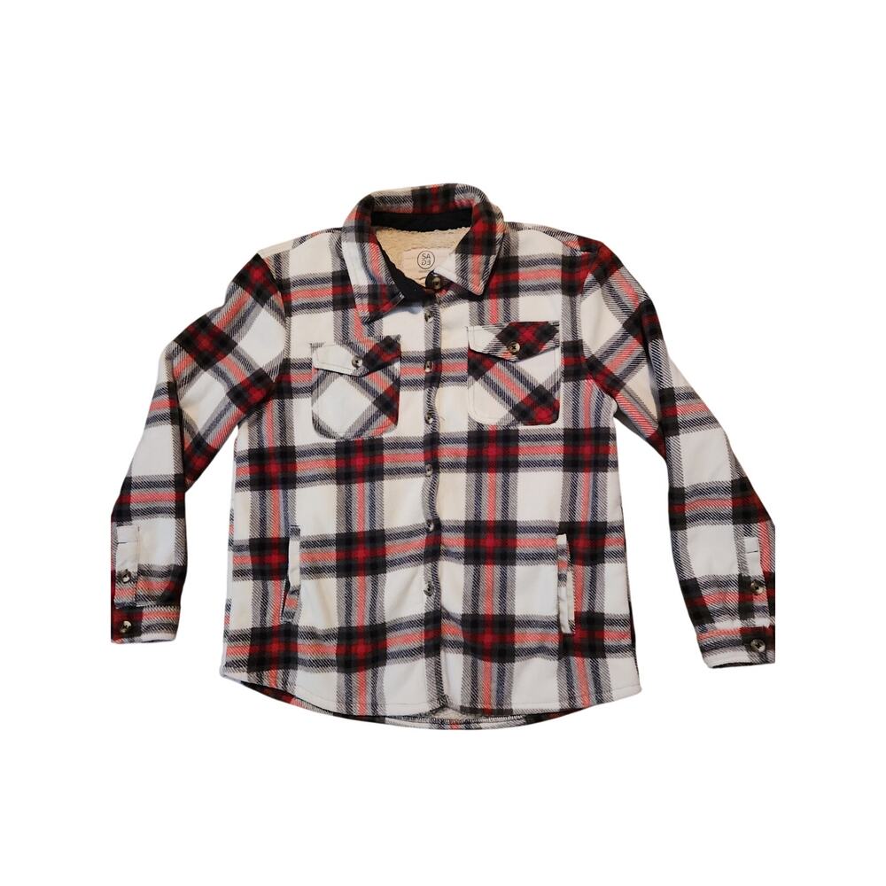 SAGE Collective Sherpa Lined Plaid Flannel Shacket Red Black White M/M
